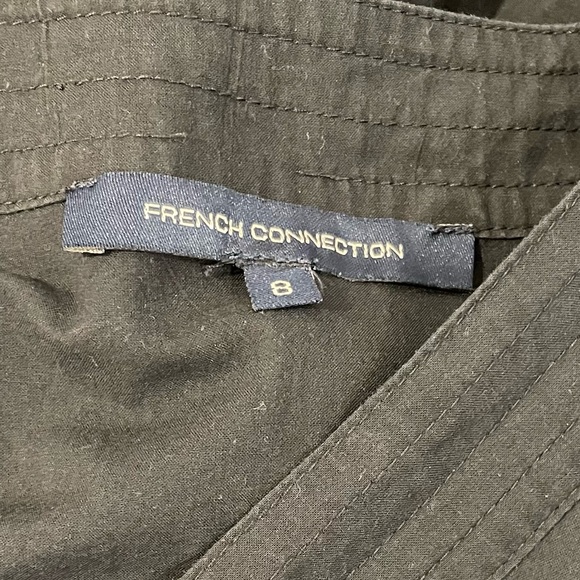 French Connection cotton dress midi black wrap top self tie waist ladies size 8 - Picture 5 of 5